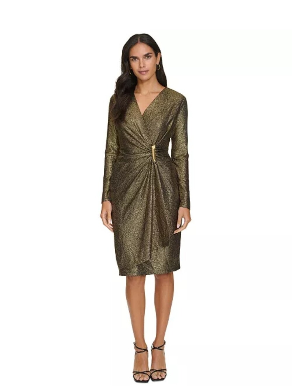 NWT Calvin Klein Gold Metallic Wrap Sheath Cocktail Party Dress 18W Plus $149